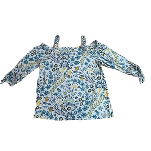 Style&Co Blue and Yellow Cold Shoulder Off Shoulder Top Size Medium